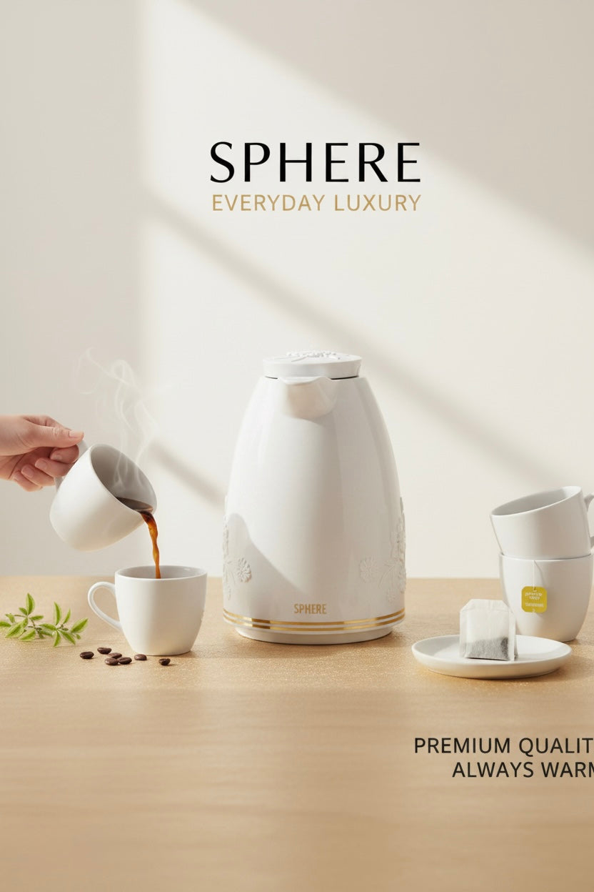 High Quality 2L Vacuum Flask - Tea & Coffee Thermos - White Floral - SPHERE