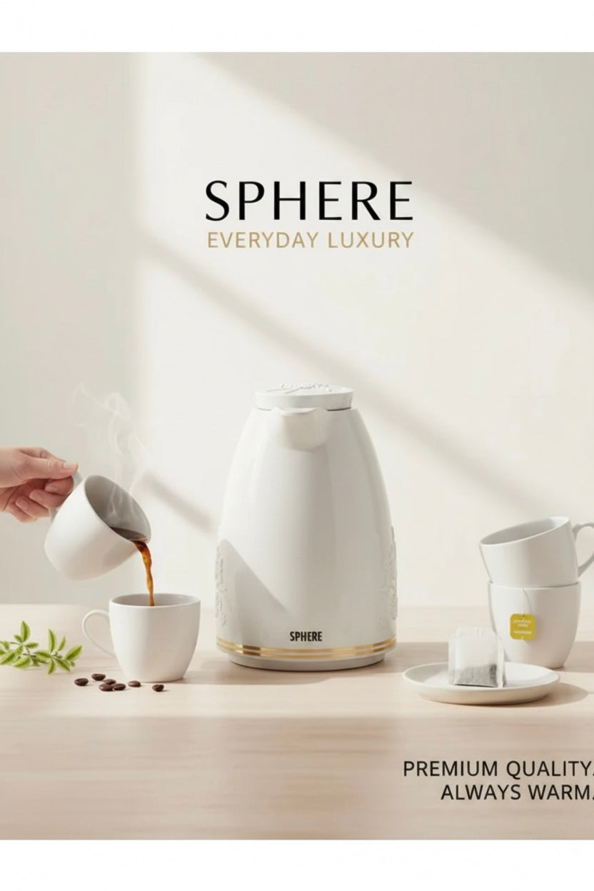 High Quality 2L Vacuum Flask - Tea & Coffee Thermos - White Floral - SPHERE
