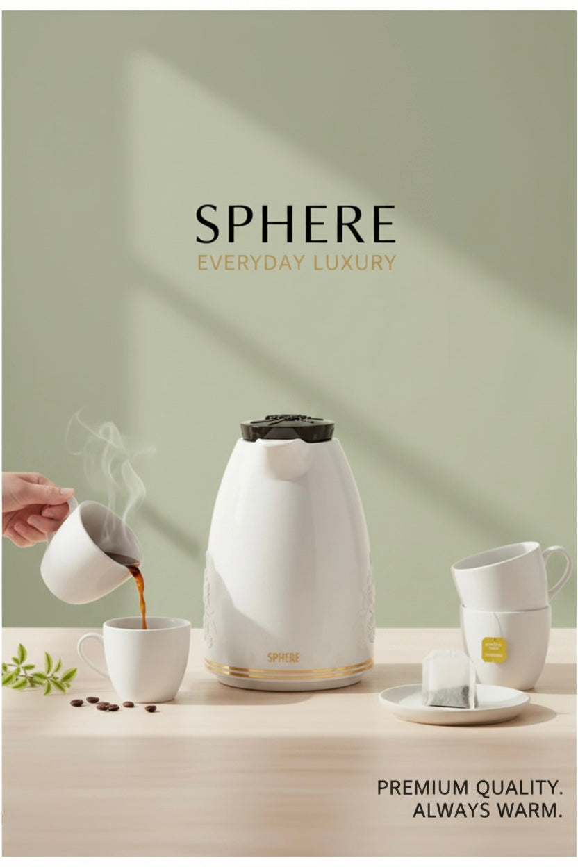 High Quality 2L Vacuum Flask - Tea & Coffee Thermos - White Floral - SPHERE