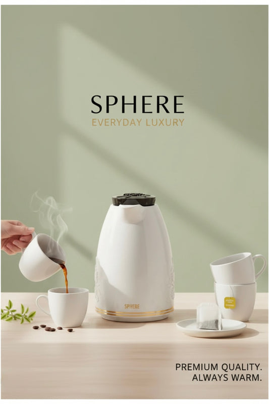 High Quality 2L Vacuum Flask - Tea & Coffee Thermos - White Floral - SPHERE