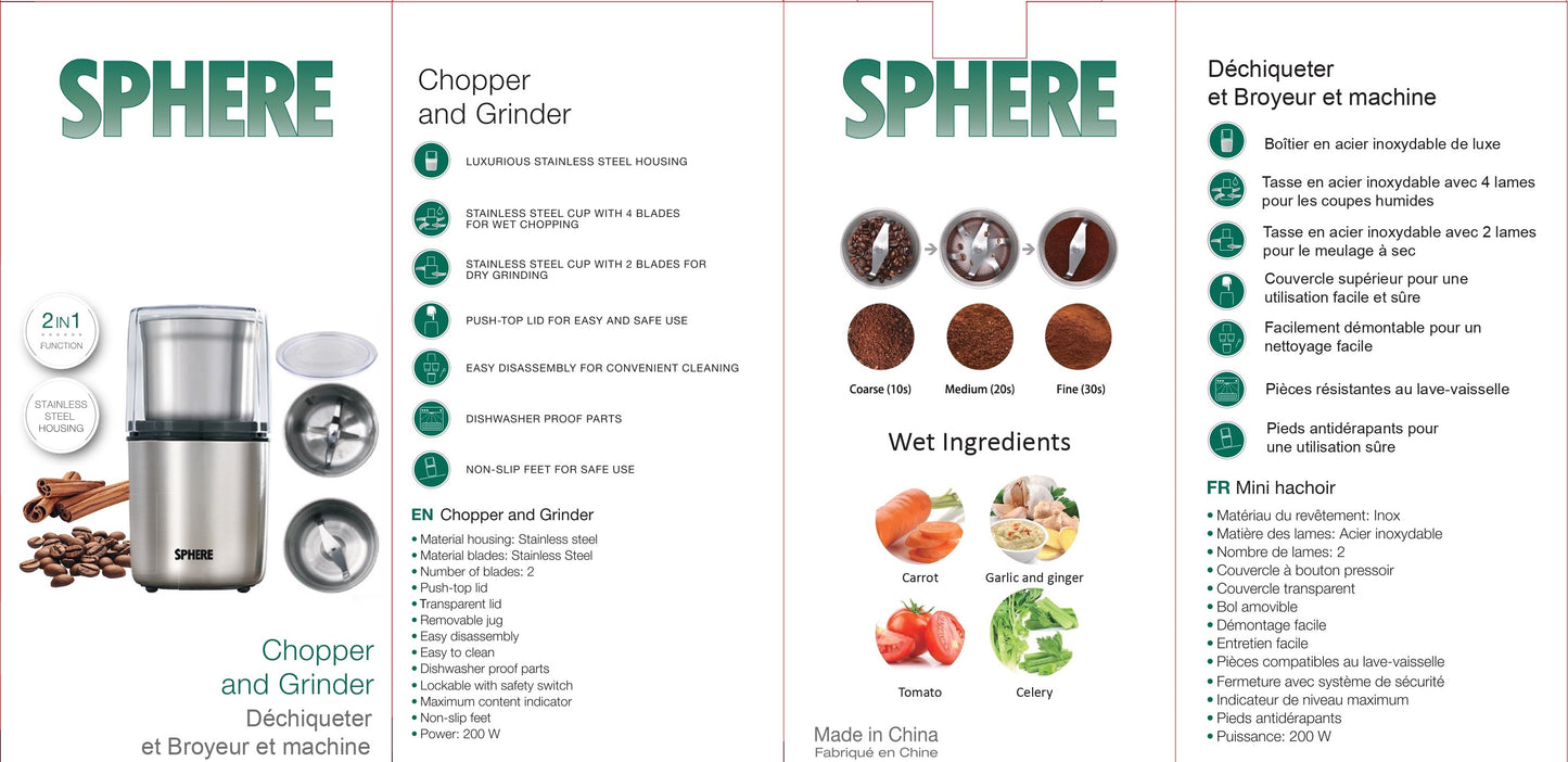 Premium 2 in 1 Grinder & Chopper - Stainless Steel Kitchen Tool
