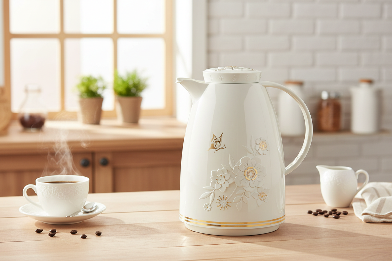 High Quality 2L Vacuum Flask - Tea & Coffee Thermos - White Floral - SPHERE