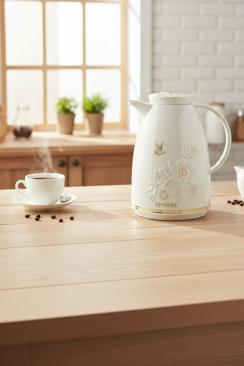 High Quality 2L Vacuum Flask - Tea & Coffee Thermos - White Floral - SPHERE