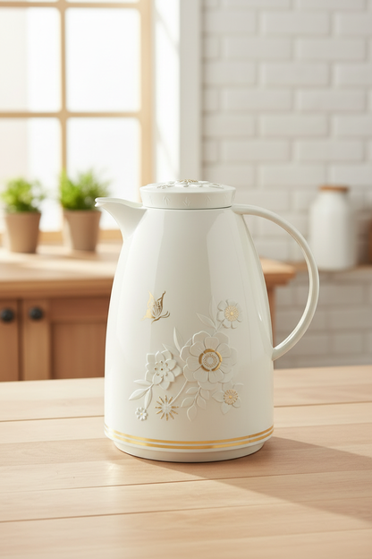 High Quality 2L Vacuum Flask - Tea & Coffee Thermos - White Floral - SPHERE