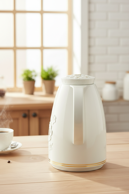 High Quality 2L Vacuum Flask - Tea & Coffee Thermos - White Floral - SPHERE