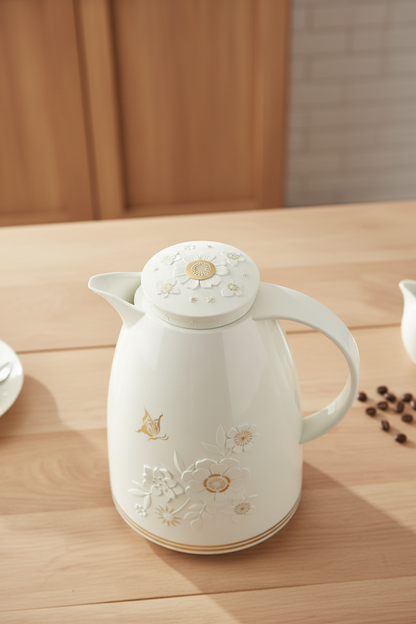 High Quality 2L Vacuum Flask - Tea & Coffee Thermos - White Floral - SPHERE
