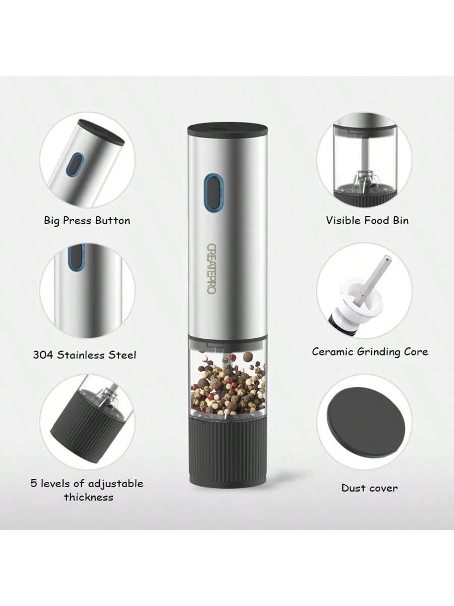 Electric Salt & Pepper Grinder – Adjustable Coarseness, One-Hand Operation