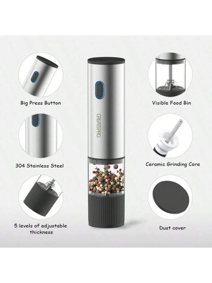 Electric Salt & Pepper Grinder – Adjustable Coarseness, One-Hand Operation