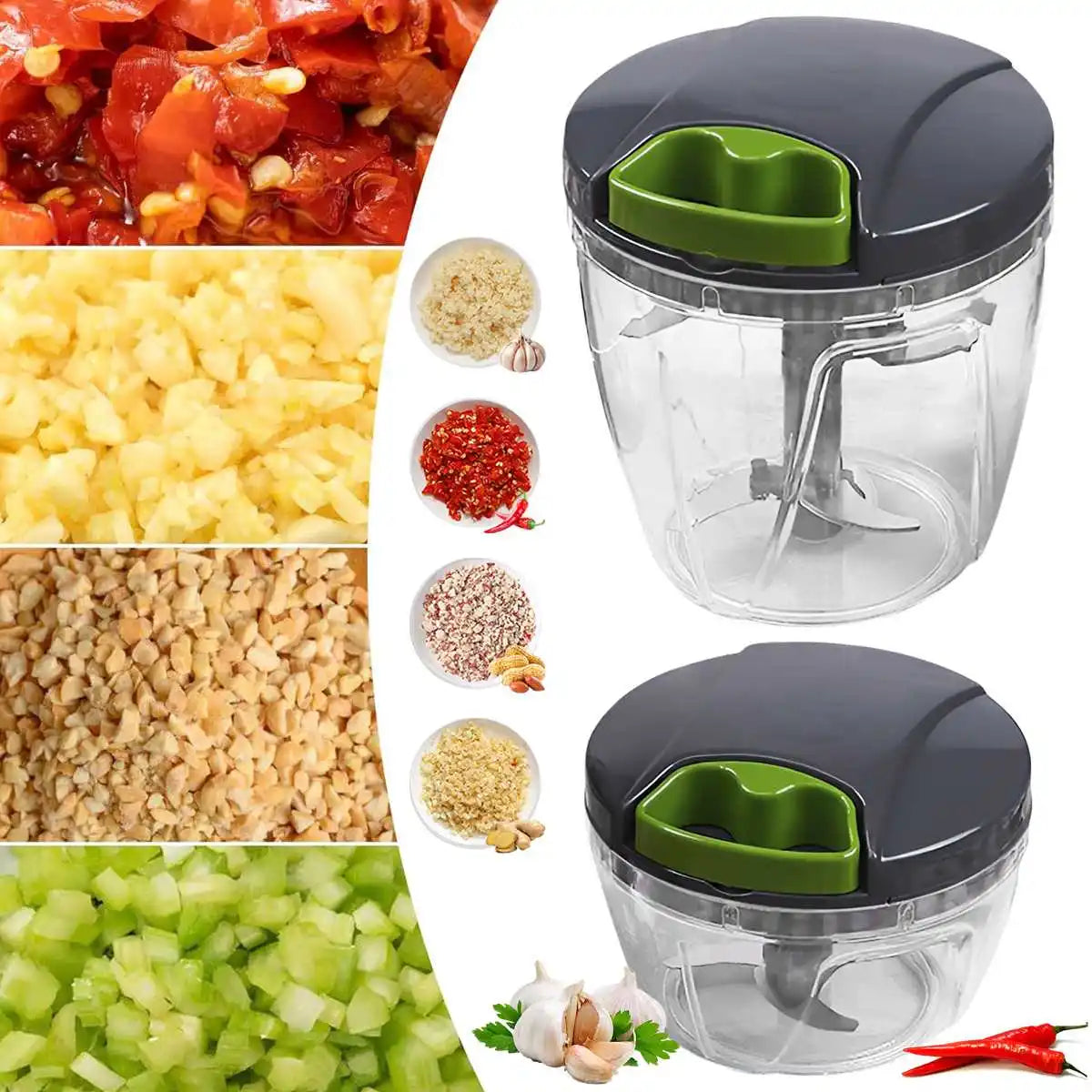Manual Food Chopper – Pull String Vegetable & Herb Cutter | 600ml & 1000ml