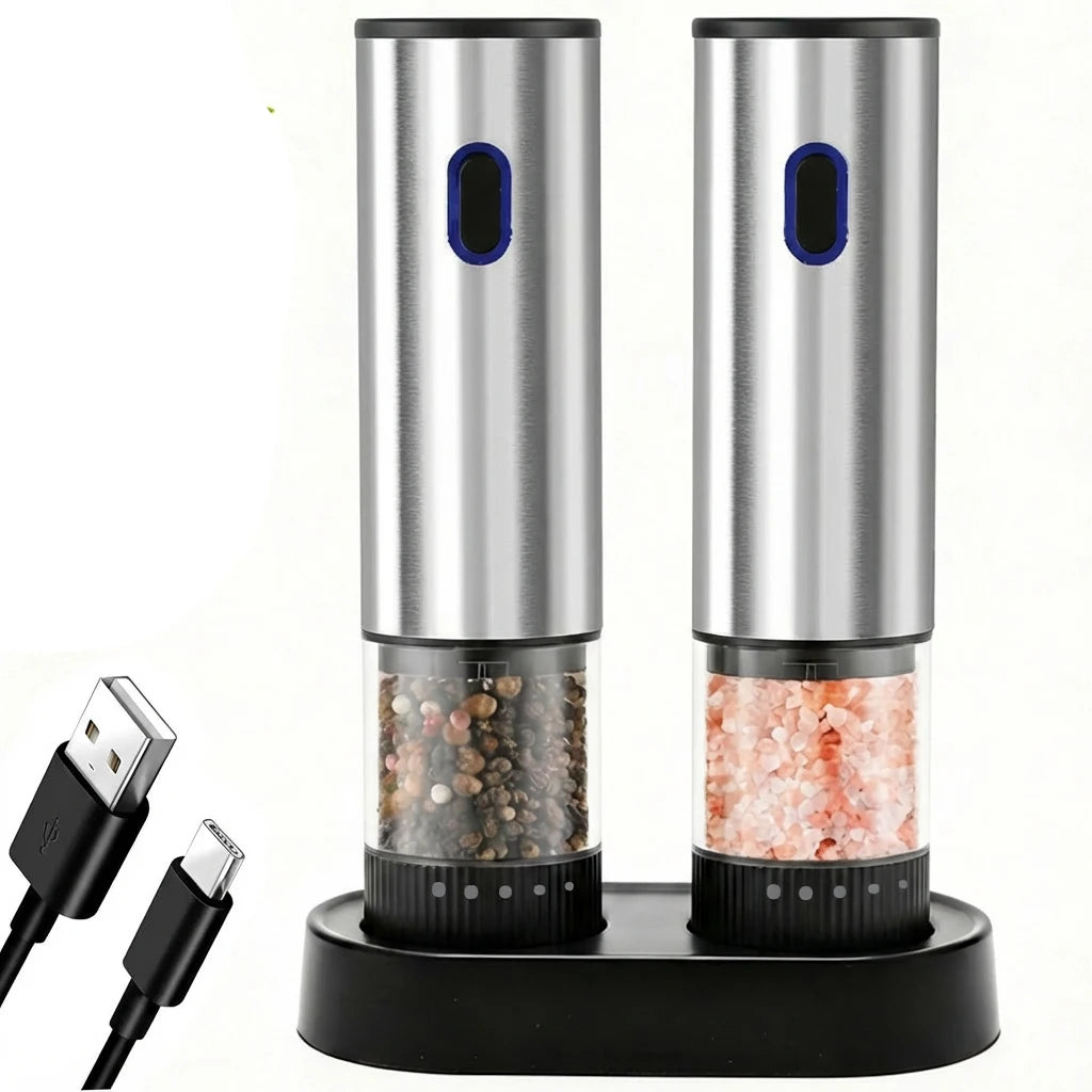 Electric Salt & Pepper Grinder Set – Rechargeable, Adjustable Coarseness