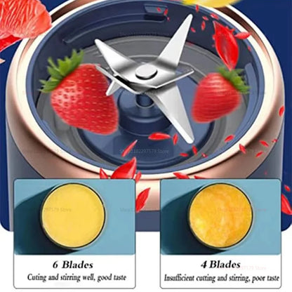 Portable Juicer Cup Smoothie Blender 6 Blade Blender Bottle Household Fruit Juicer Cup USB Rechargeable Juicer Kitchen Tool