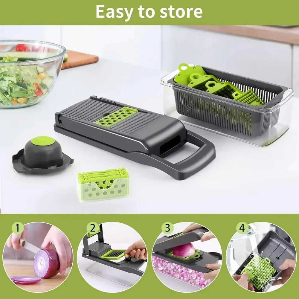 Multifunctional Vegetable Chopper – 14-in-1 Slicer, Dicer & Grater Set