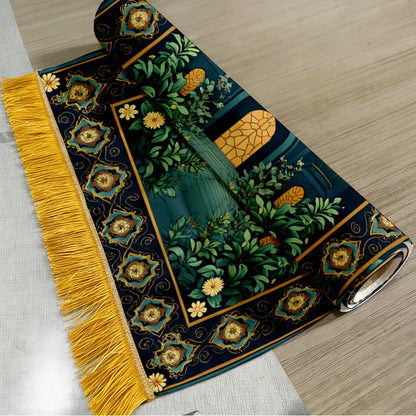 Teal Green Mosque Islamic Prayer Rug – Floral Arch Design | 3 Sizes