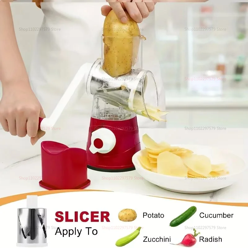 Vegetable Cutter & Slicer Manual Kitchen Cheese Chopper Machine with 3 Sharp Drums Multifunctional Garlic Potato Shredder 2025