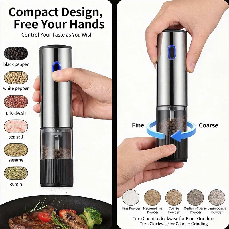 Electric Salt & Pepper Grinder Set – Rechargeable, Adjustable Coarseness